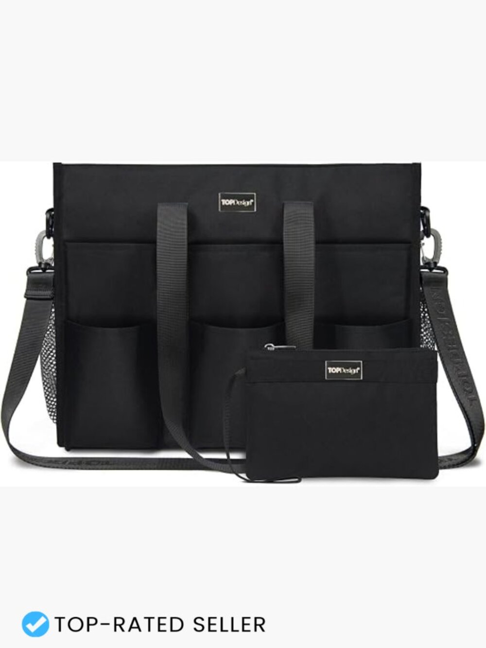 Water Resistant Tote Bag with 22 Pockets, Top Zip, Organized Work Bag